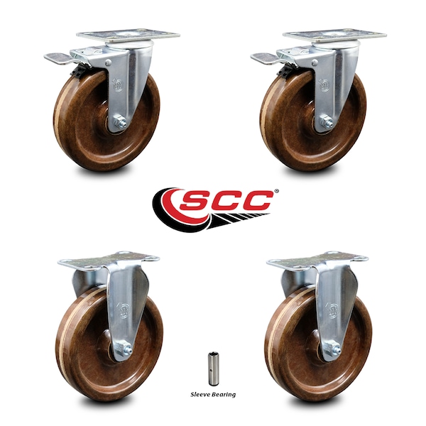 5 Inch High Temp Phenolic Swivel Top Plate Caster Lock Brakes 2 Rigid SCC, 2PK
